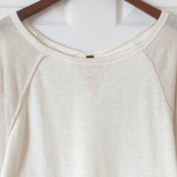 Free People Oversized Boat Neck Knit Cuff Long Raglan Sleeve Blouse Cream Small - Picture 2 of 14